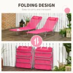 2 Piece Folding Chaise Lounge Chairs, Pool Sun Tanning Chairs with Reclining Back, Breathable Mesh Seat, Pink - Image 5