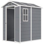 6' x 4' Outdoor Storage Shed, Plastic Shed with Floor, Window, Lockable Door and Vents for Outdoor Patio Storage, Gray