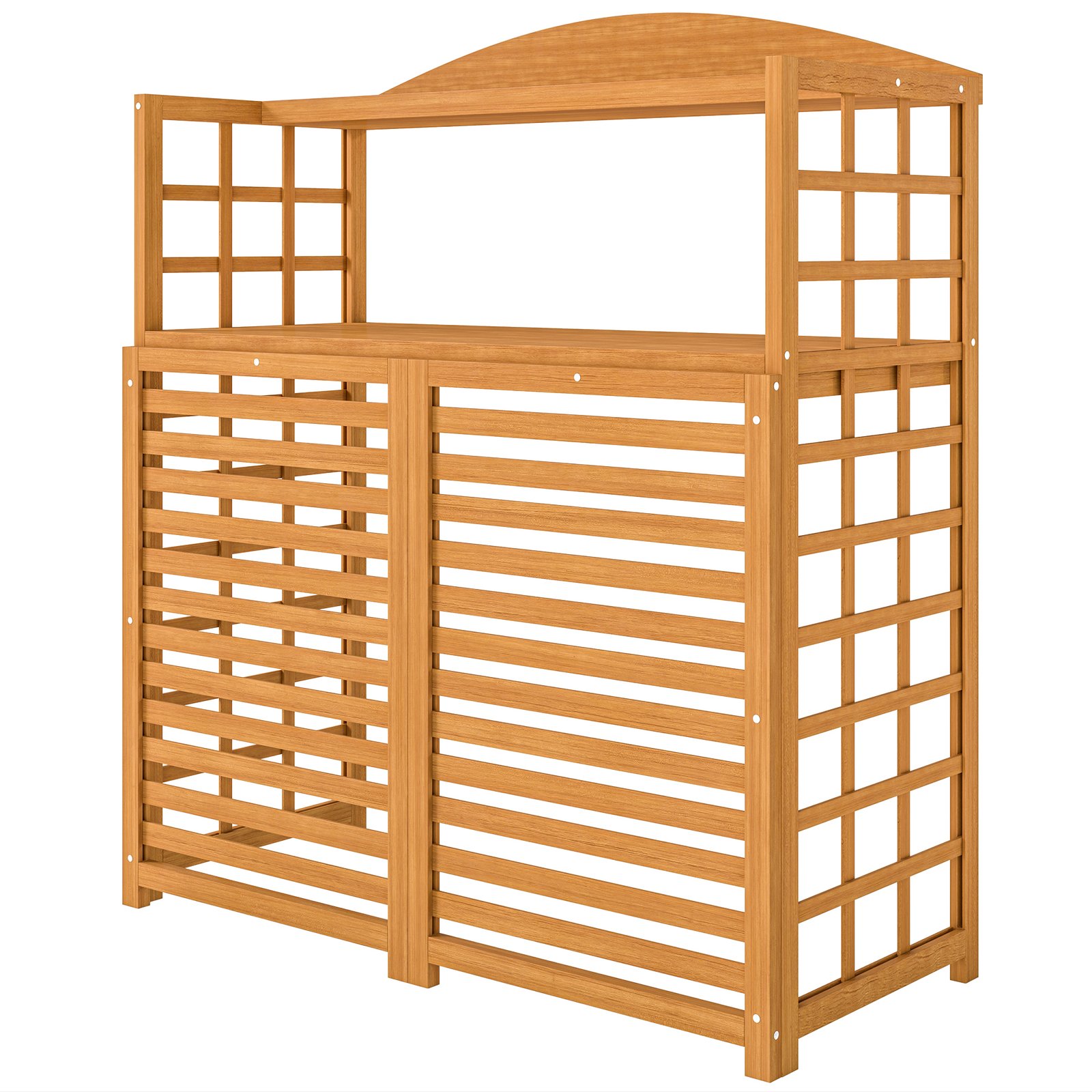 Jvm9b2195757cd950.jpg Outdoor Air Conditioner Fence Privacy Screen, Wood AC Fence Potting Table with Shelves for Patio, Light Brown - Image 1