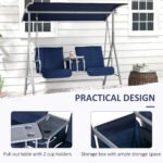 2-Seater Outdoor Porch Swing with Canopy and Table, Patio Swing Chair for Garden, Poolside, Backyard, Dark Blue - Image 5