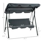 3-Seat Outdoor Patio Swing Chair w/ Cushion, Steel Frame Stand, Adjustable Tilt Canopy for Patio, Garden, Gray - Image 3