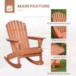 Adirondack Rocking Chair, with Slatted Wooden Design, Fanned Back, Ergonomic Armrests, & Classic Rustic Style, For Porch, Patio, Backyard, Teak - Image 6