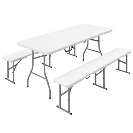 6FT 3 PCS Portable Camping Table and Chairs, Folding Picnic Table Bench Set with Carrying Handles for BBQ, Party,