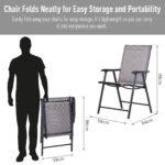 Set of 2 Outdoor Folding Chairs, Stackable Patio Dining Chairs with Armrests, Metal Frame, Gray - Image 5