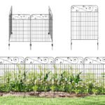 Garden Fence, 4 Pack Steel Fence Panels, 11.5' L x 43" H, Rust-Resistant Decorative Border Flower Edging for Yard, Landscape, Patio, Outdoor Decor, Square Vines