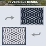 Reversible Outdoor Rug, 9' x 12' Waterproof Plastic Straw Floor Mat, Portable RV Camping Carpet, Large Floor Mat for Backyard, Deck, Picnic, Beach, Blue & White - Image 6