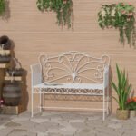 43" Garden Bench, Outdoor Patio Bench with Armrests, Metal Porch Bench for Backyard, Poolside, Lawn, Cream White - Image 2