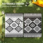 Reversible Outdoor Rug, Waterproof Plastic Straw with Carry Bag, 9' x 12', White & Black Toothed Rhombus - Image 7