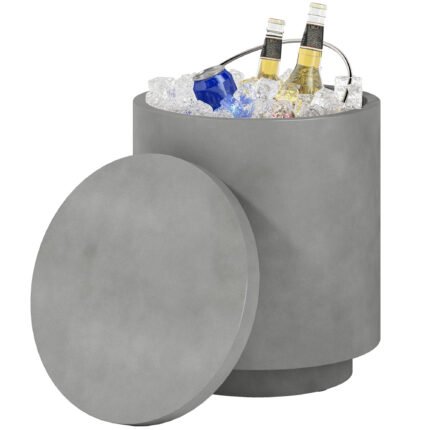 2.6 Gal Outdoor Side Table with 3-In-1 Concrete Cooler Bar Table