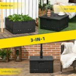 3-in-1 Outdoor Umbrella Base, Coffee End Table, Flower Box Planter, 175lbs Capacity Patio Umbrella Stand Table with Wheels and Handles - Image 4
