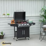 52" Barbecue Grill with Wheels 4+1 Burner Liquid Propane Gas Grill Outdoor Cabinet Style BBQ Trolley w/ Side Burner, Warming Rack - Image 2