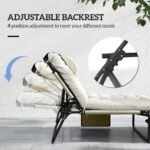 Folding Chaise Lounge Pool Chair with 4-level Reclining Back, Cushion, Side Pocket, Headrest, Beige - Image 4