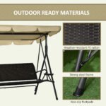3-Seat Patio Swing Chair, Outdoor Canopy Swing Glider with Removable Cushion, Pillows, Adjustable Shade, and Rattan Seat, for Porch, Garden, Poolside, Backyard - Image 6