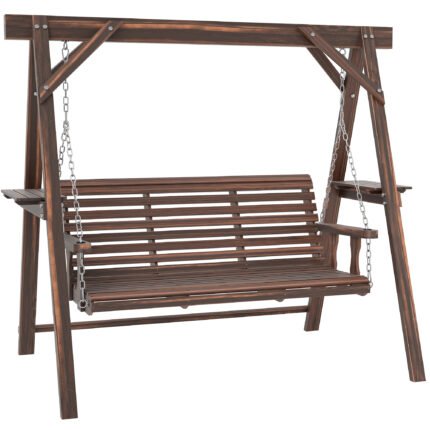 3 Seat Wooden Porch Swing with Stand
