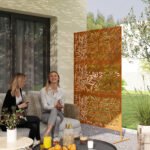 Decorative Privacy Fence Screen, Metal Outdoor Privacy Screen Climbing Plant Trellis with Stand, Bamboo Brown - Image 2