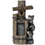 22.8" Water Fountain, 3-Tier Resin Bears on Log Outdoor Waterfall Fountain with LED Lights, Pump