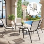 Set of 4 Outdoor Dining Chairs, Stackable Patio Chairs with High Back, Breathable Mesh Seat for Garden Lawn, Beige - Image 2