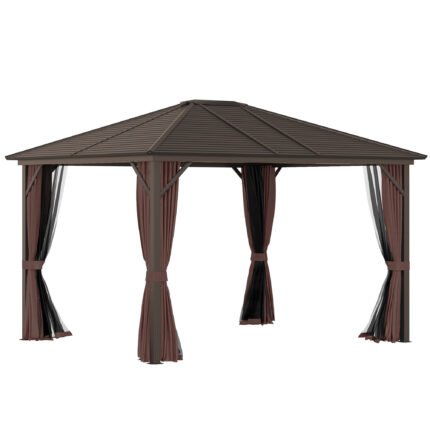 Hardtop Gazebo, 10 ft x 12 ft, with Galvanized Steel Roof, Hooks and Wood Frame