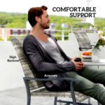 Wicker Rattan Swivel Patio Glider Chair Set of 2, Outdoor Glider Chair with Steel Frame, High Back, Armrests, Yellow - Image 7