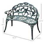 Outdoor Bench, Cast Aluminum Outdoor Furniture, Metal Bench with Floral Rose Accent & Antique Finish, Green - Image 3