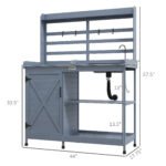 Wooden Potting Bench with Storage, Sink, Water Tap for Backyard, Patio, Balcony, Gray - Image 3