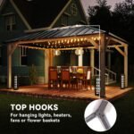 12' x 16' Hardtop Gazebo with Galvanized Steel Roof, UPF50+ Wood Permanent Pavilion with Clear Roof Top, Light Walnut - Image 7