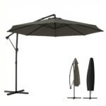 10 ft Offset Patio Umbrella with Cover, Hanging Cantilever Umbrella with 360° Rotation, Crank Handle, Tilt - Image 11