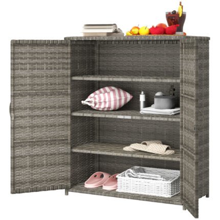 Rattan Wicker Outdoor Storage Cabinet with 4 Shelves and 2 Doors