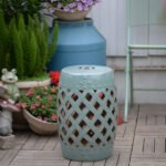 13" x 18" Ceramic Garden Stool with Woven Lattice Design & Glazed Strong Materials Decorative End Table, Antique Blue - Image 2