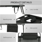 Folding Chaise Tanning Lounge Chair w/ 5-level Reclining Back, Reading Hole, Side Pocket, Headrest, Black - Image 5