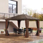 10' x 12' Hardtop Gazebo with Curtains and Netting, Permanent Pavilion Metal Single Roof Gazebo Canopy with Aluminum Frame and Hooks, for Garden, Patio, Backyard, Gray - Image 2
