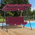 Outdoor Patio Swing Chair with Adjustable Tilt Canopy and Removable Cushion, Red - Image 2