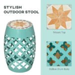 Decorative Outdoor Stool, 12" Round Patio Side Table, Mosaic Accent Plant Stand for Garden, Balcony, Blue - Image 4