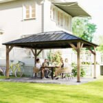 12' x 16' Hardtop Gazebo with Galvanized Steel Roof, UPF50+ Wood Permanent Pavilion with Clear Roof Top, Light Walnut - Image 2
