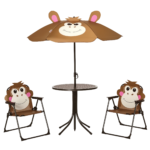 Kids Table and Chair Set, Outdoor Folding Garden Furniture, Picnic Table for Patio Backyard, with Removable & Height Adjustable Sun Umbrella, Brown