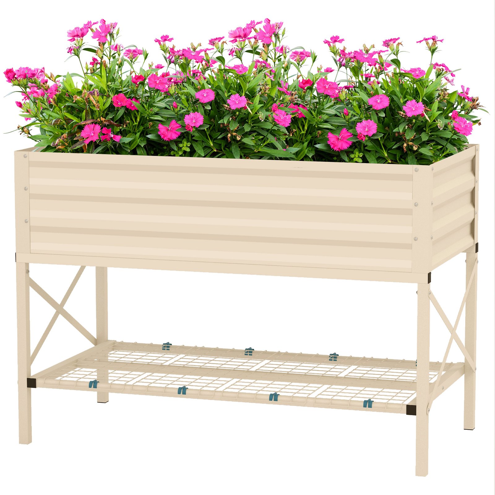 Kk55e1194949d1d0a.jpg Galvanized Raised Garden Bed, Metal Planter Box with Legs, Storage Shelf and Bed Liner, Cream - Image 1