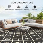 Reversible Outdoor Rug, Waterproof Plastic Straw with Carry Bag, 9' x 12', Black & Beige Rhombus - Image 6