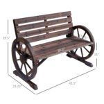 41" Wooden Wagon Wheel Bench, Rustic Outdoor Patio Bench Weather Resistance Furniture, 2-Person Slatted Seat with Backrest, Carbonized - Image 3