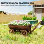 Wooden Wagon Planter Box, Mobile Garden Planter with 4 Wheels, Small Wheelbarrow Wagon Flower Cart with Drainage Hole - Image 4