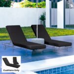Set of 2 Chaise Lounge Cushion, 4" Thick Outdoor Lounge Chair Cushions with Ties for Patio, 21" x 72 ", Gray - Image 2