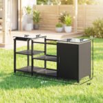 Grill Table for Big Green Egg Grill, Heavy Duty Metal BBQ Prep Table with Stainless Steel Top and Storage Cabinet, Black - Image 3
