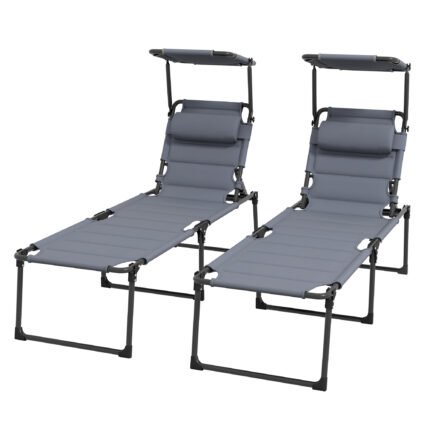 2 Pcs Outdoor Lounge Chair with 4 Position Adjustable Backrest