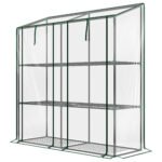 Lean-to Greenhouse, Portable Greenhouse with 3 Tier Shelves, 2 Roll-Up Zippered Doors, 56.3" x 18.1" x 59.4", Clear