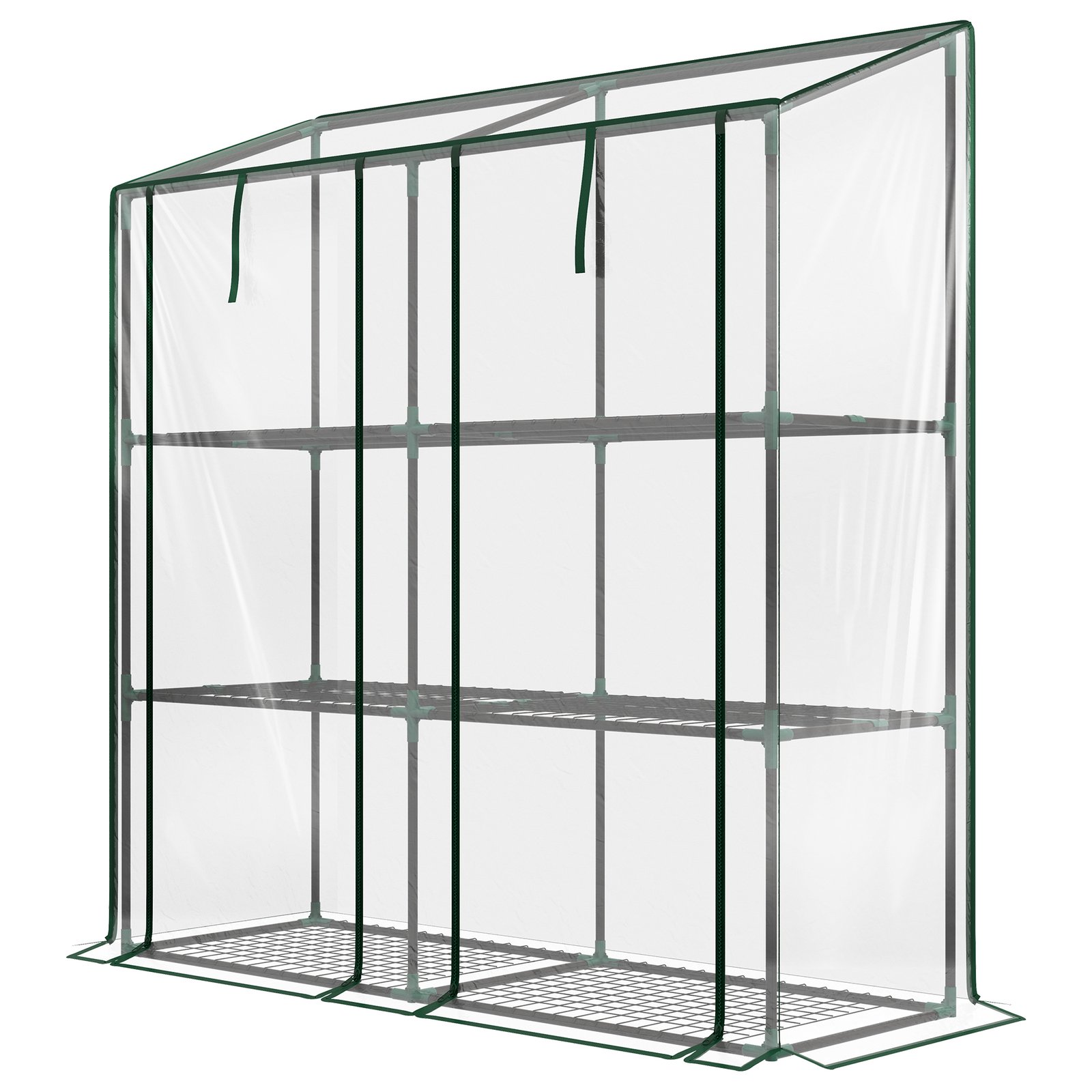 KuEa3119bb1dffce7.jpg Lean-to Greenhouse, Portable Greenhouse with 3 Tier Shelves, 2 Roll-Up Zippered Doors, 56.3" x 18.1" x 59.4", Clear - Image 1