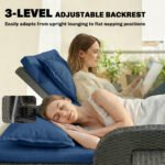 Patio Rattan Daybed, Wicker Outdoor Daybed with Storage Ottoman, Loveseat w/ Adjustable Backrest, Navy Blue - Image 5