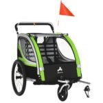 2-in-1 Walk/Ride Child Baby Bike Trailer for Kids 2 Seater, High-Visibility Bike Stroller for Toddler Wagon, Weather-Strong Double Bicycle Trailer Accessory, Green