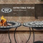 30" Outdoor Fire Pit Dining Table, 3-in-1 Round Wood Burning Fire Pit Bowl, Patio Ice Bucket with Storage Shelf, Spark Screen Cover for BBQ, Bonfire, Camping, Mosaic - Image 7