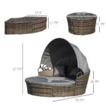 4-Piece Round Convertible Daybed with Cushions, Outdoor PE Rattan Patio Wicker Sofa Set, Sunbed with Adjustable Sun Canopy, Sectional Sofa, 2 Chairs, Table, 3 Pillows, Dark Gray - Image 3