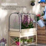 Raised Garden Bed with Legs and Cover, Metal Elevated Planter Box with Bottom Shelf and Liner for Vegetables, Cream - Image 7