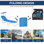 Outdoor Pool Chaise Lounge Chair, Folding Tanning Chair with Sun Shade, Blue - Image 5
